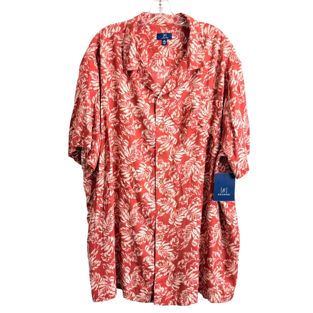 George Mens Viscose Camp Shirt 3XL Clay Brick Tropical Floral Hawaiian NWT